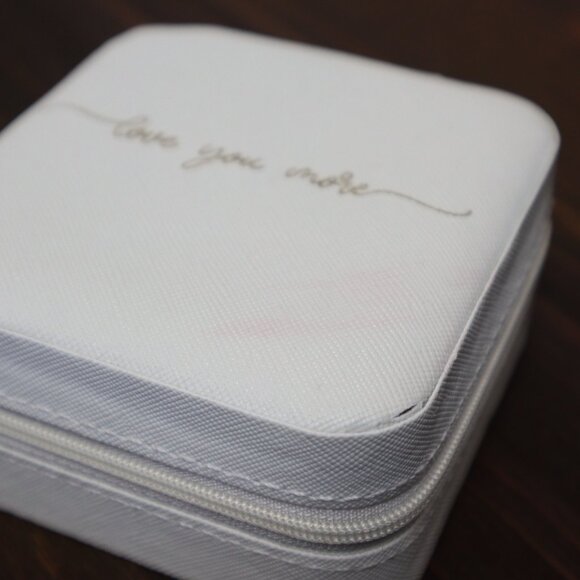 Small White Travel Jewelry Case With Mirror & "Love You More" Text - Picture 4 of 11